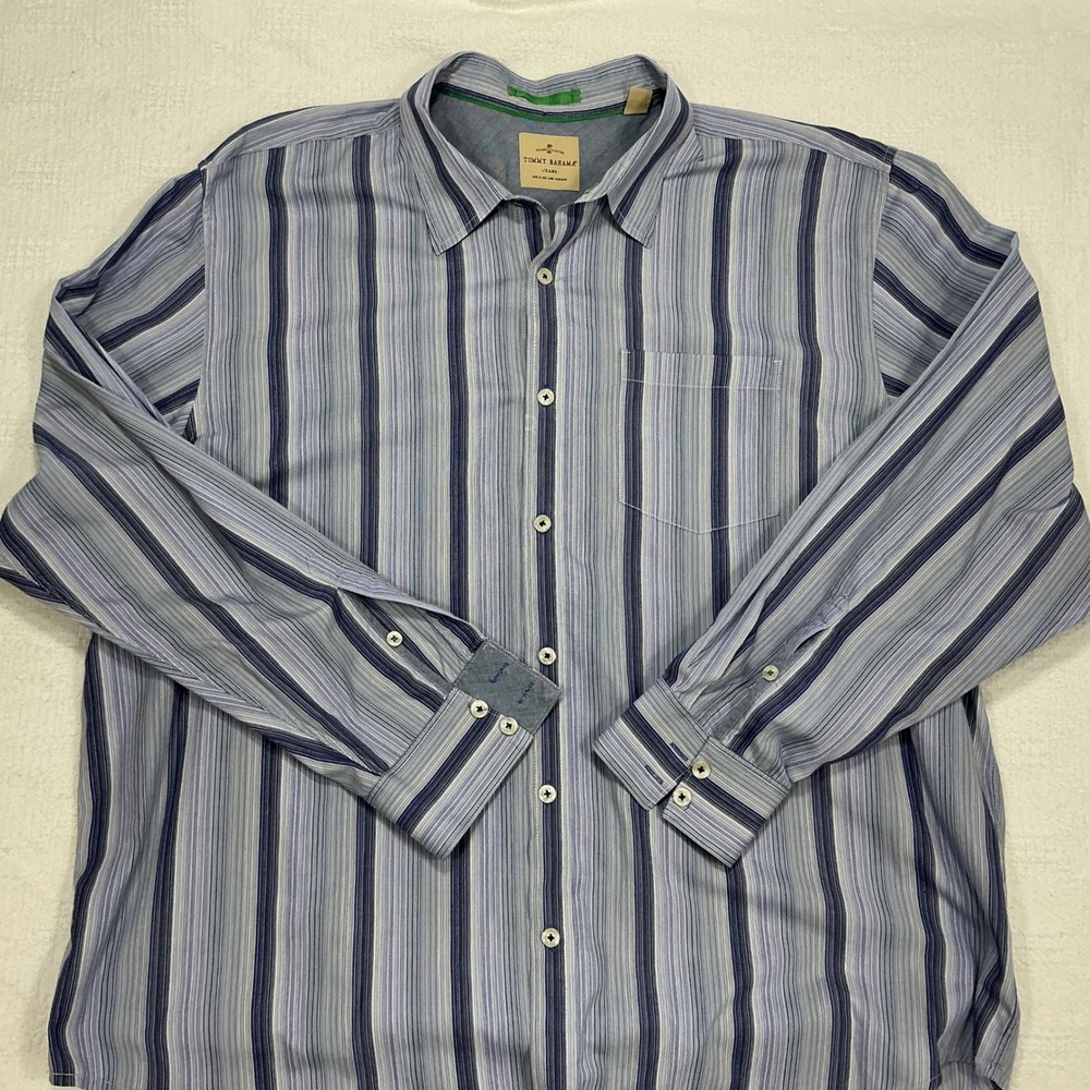 Tommy Bahama Jeans Mens Blue Striped Long Sleeve Button Down Shirt‎ XXL